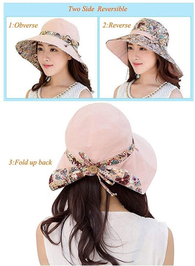Alexvyan Women Polyester Pink Round Hat Reversable Designer Sunvisor Hats UV Protection Wide Brim Summer Cap Casual Beach, Safari Sun Protection Cap, One size - Image 3