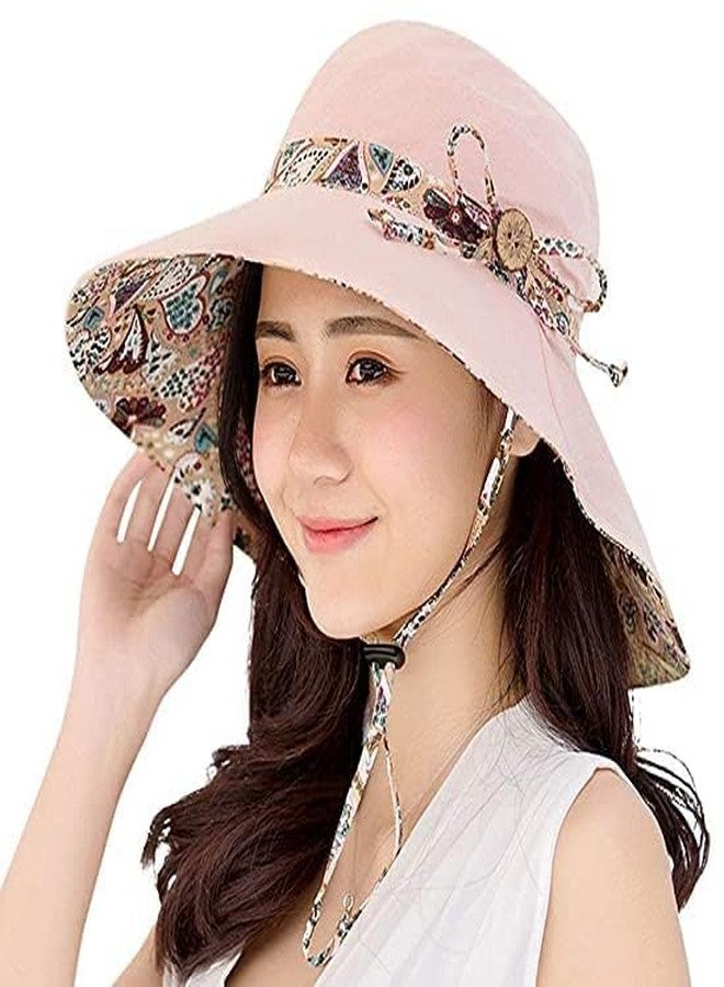 Alexvyan Women Polyester Pink Round Hat Reversable Designer Sunvisor Hats UV Protection Wide Brim Summer Cap Casual Beach, Safari Sun Protection Cap, One size - Image 1