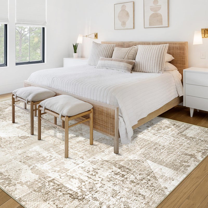 Aoyaomi Area Rug for Living Room 9x12: Large Washable Boho Moroccan Rugs Geometric Neutral Rug, Non-Slip Foldable Morden Farmhouse Indoor Floor Carpet for Bedroom Dining Table Home(Neutral Beige, 9'X12') - Image 3