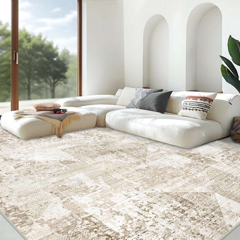 Aoyaomi Area Rug for Living Room 9x12: Large Washable Boho Moroccan Rugs Geometric Neutral Rug, Non-Slip Foldable Morden Farmhouse Indoor Floor Carpet for Bedroom Dining Table Home(Neutral Beige, 9'X12') - Image 1