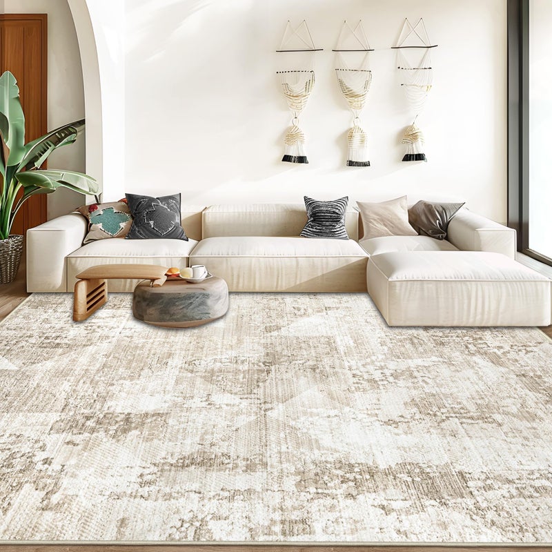 Aoyaomi Area Rug for Living Room 9x12: Large Washable Boho Moroccan Rugs Geometric Neutral Rug, Non-Slip Foldable Morden Farmhouse Indoor Floor Carpet for Bedroom Dining Table Home(Neutral Beige, 9'X12') - Image 2