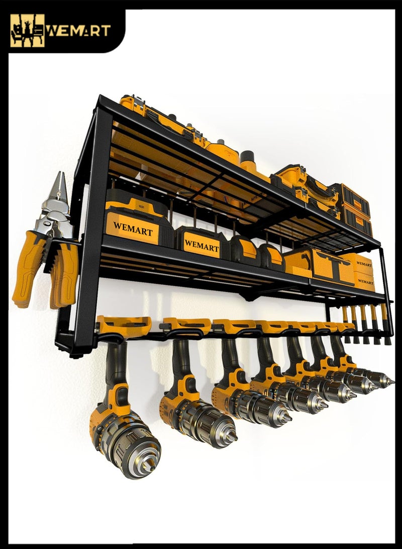 ويمارت منظم أدوات كهربائية بأرفف عالية الارتفاع، رف أدوات جداري كبير 26 بوصة يتحمل وزن 150 رطلاً، وحدة تخزين معدنية شديدة التحمل لـ 7 مثاقب لاسلكية، حامل بطاريات قابل للتكديس لورشة العمل في المرآب - Image 1