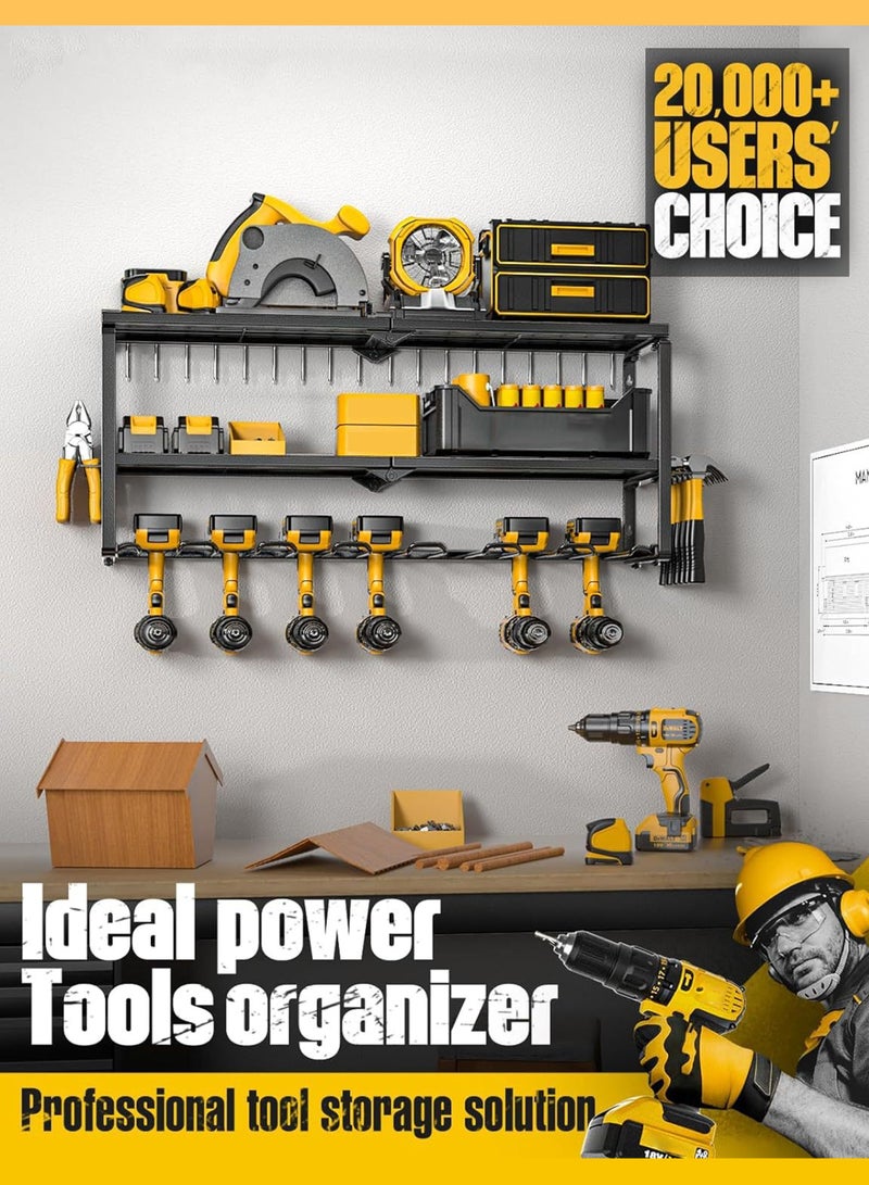 ويمارت منظم أدوات كهربائية بأرفف عالية الارتفاع، رف أدوات جداري كبير 26 بوصة يتحمل وزن 150 رطلاً، وحدة تخزين معدنية شديدة التحمل لـ 7 مثاقب لاسلكية، حامل بطاريات قابل للتكديس لورشة العمل في المرآب - Image 4