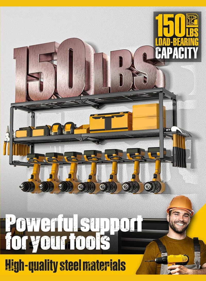 ويمارت منظم أدوات كهربائية بأرفف عالية الارتفاع، رف أدوات جداري كبير 26 بوصة يتحمل وزن 150 رطلاً، وحدة تخزين معدنية شديدة التحمل لـ 7 مثاقب لاسلكية، حامل بطاريات قابل للتكديس لورشة العمل في المرآب - Image 3