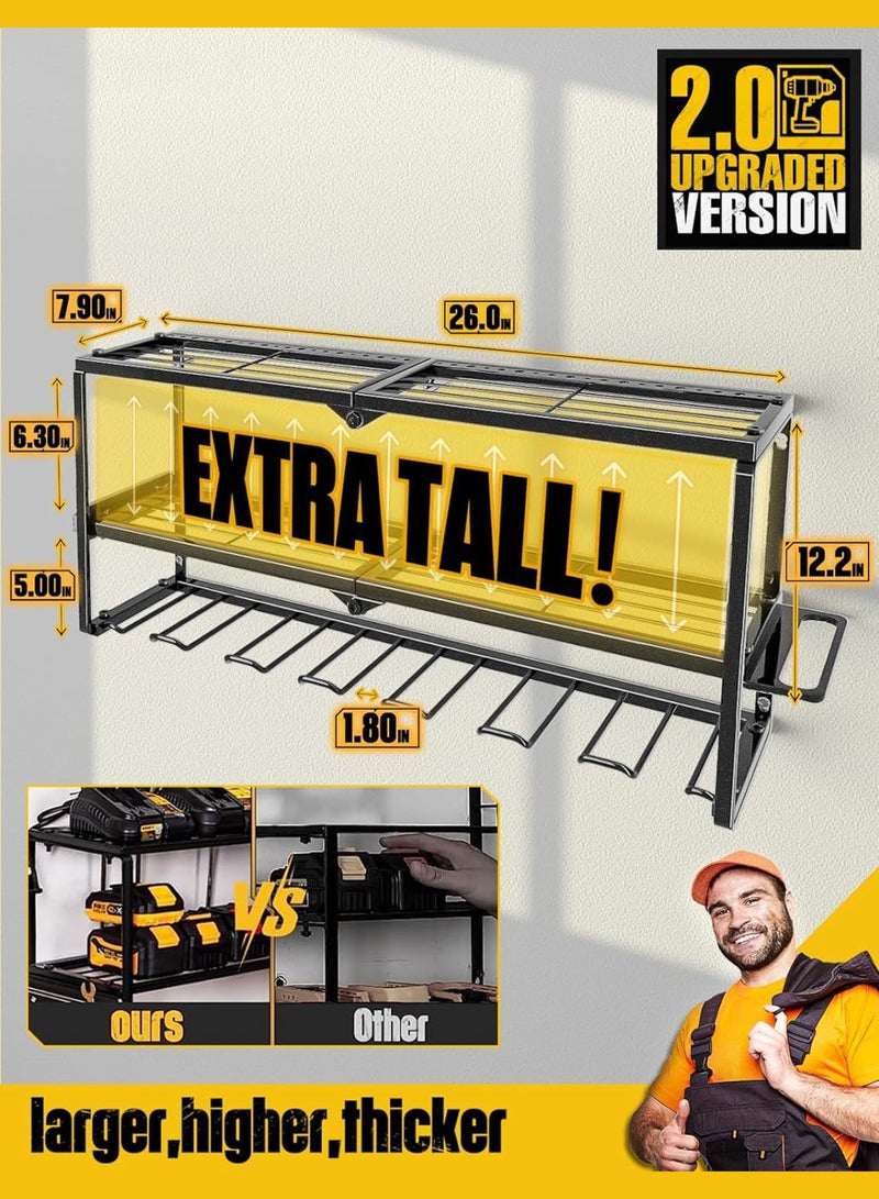 ويمارت منظم أدوات كهربائية بأرفف عالية الارتفاع، رف أدوات جداري كبير 26 بوصة يتحمل وزن 150 رطلاً، وحدة تخزين معدنية شديدة التحمل لـ 7 مثاقب لاسلكية، حامل بطاريات قابل للتكديس لورشة العمل في المرآب - Image 2