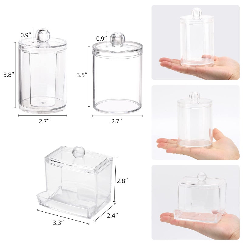 Tbestmax Bathroom Organizer Accessories Set-10 OZ,7 OZ Qtips Holder Storage with Clear Plastic Lids, Cotton Ball/Swabs Dispenser, Apothecary Container Jar 3 Pcs - Image 2