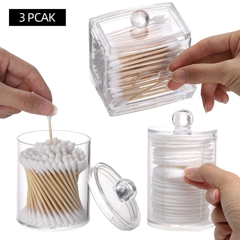 Tbestmax Bathroom Organizer Accessories Set-10 OZ,7 OZ Qtips Holder Storage with Clear Plastic Lids, Cotton Ball/Swabs Dispenser, Apothecary Container Jar 3 Pcs - Image 3