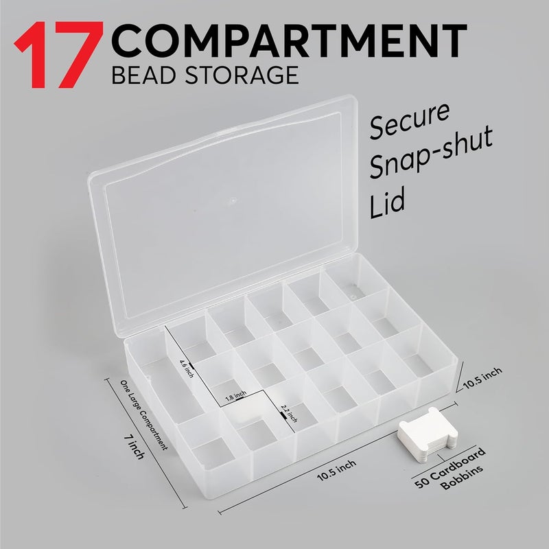 BULK PARADISE Embroidery Floss Organizer Box with 50 Cardboard Bobbins - 17 Compartments Clear embroidery thread organizer box, Snap-Tight Clear Sewing Organizer - Jewelry Bead Holder (Made in USA) - Image 2