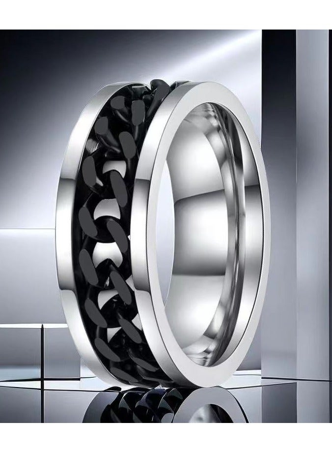 حلقة دوارة من الفولاذ المقاوم للصدأ باللون الأسود - فولاذ التيتانيوم ، شريط تململ دوار ، تصميم ميكانيكي متين ، مطلي بالفراغ ، مجوهرات أزياء للجنسين ، مقاس الاتحاد الأوروبي 60 - Image 2