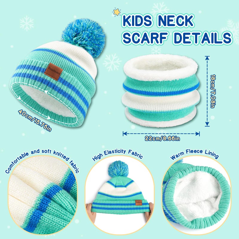 Bessteven Kids Winter Hat Gloves Scarf Set: Child Beanie Neck Warmer Glove with Thick Warm Fleece Lining for 6-10 Years Old Girls Boys Children Cold Weather School Commute - Teal - Image 3