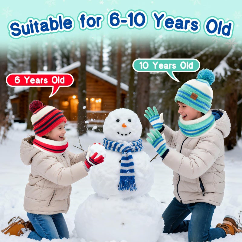 Bessteven Kids Winter Hat Gloves Scarf Set: Child Beanie Neck Warmer Glove with Thick Warm Fleece Lining for 6-10 Years Old Girls Boys Children Cold Weather School Commute - Teal - Image 5