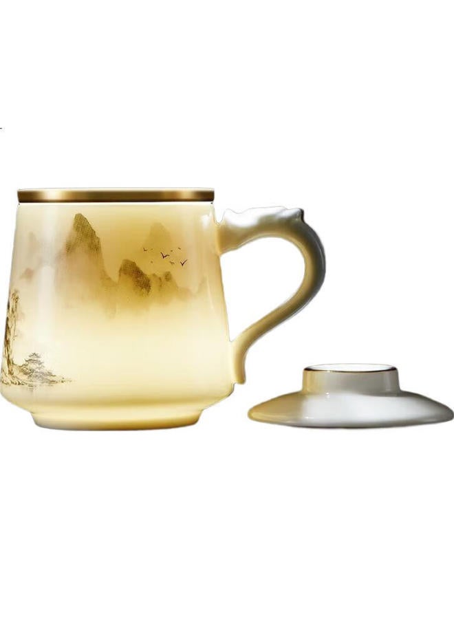 Pakchoice Ceramic Mug With Tea Infuser, Office Cup, Milk Jade Water Cup, Gift For Elders And Fathers, Tea Steeping Cup - Image 1