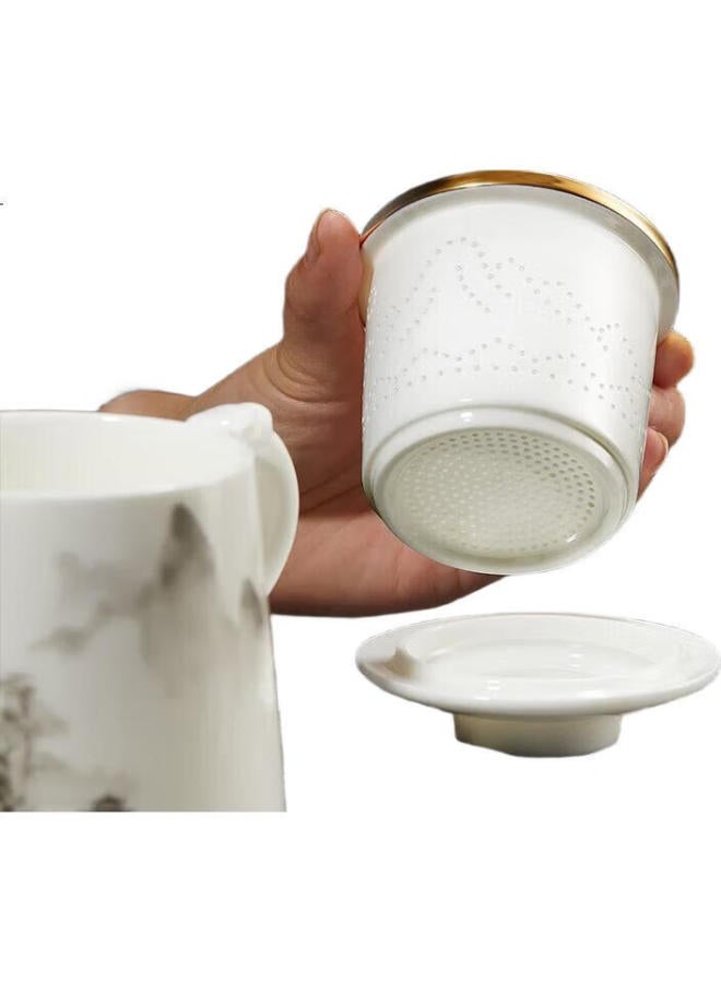 Pakchoice Ceramic Mug With Tea Infuser, Office Cup, Milk Jade Water Cup, Gift For Elders And Fathers, Tea Steeping Cup - Image 3
