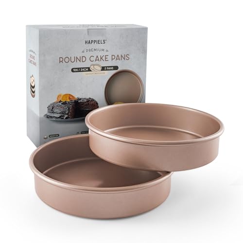HAPPIELS Non Toxic Nonstick 9 inch Round Cake Pans Set of 2  Quality Non Stick 9 inches Layer Circle Cake Pan 2 inches Deep  Best 9in Baking Pan PFOA BPA free Nontoxic  9inch 9inches Cake Pans Set
