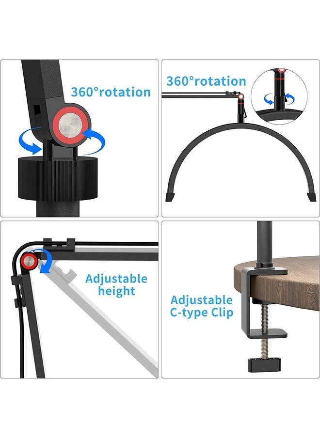 Arabest ضوء أرضي LED للرموش 20 واط مصباح نصف قمر لتمديد الرموش، إضاءة للجمال، العناية بالبشرة، الرموش، الحواجب، تصوير المحتوى، 3 ألوان سطوع قابلة للتعديل (أسود) - Image 5