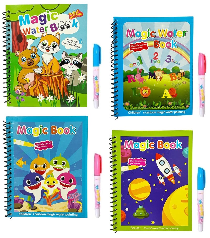 Funtique Magic Water Coloring Books for Kids with Water Pens 4 Pack Educational Drawing Books for Toddlers 210 Years - Image 1
