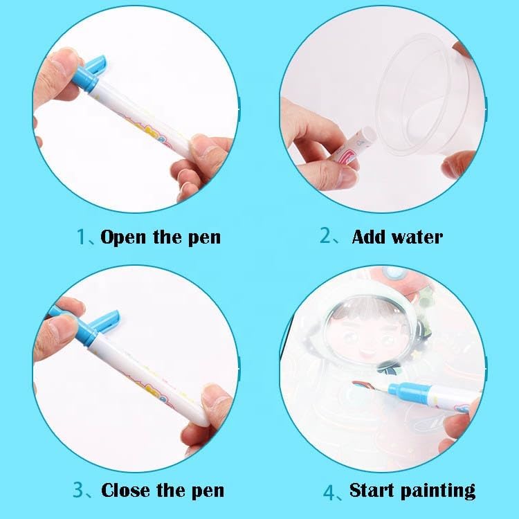 Funtique Magic Water Coloring Books for Kids with Water Pens 4 Pack Educational Drawing Books for Toddlers 210 Years - Image 3