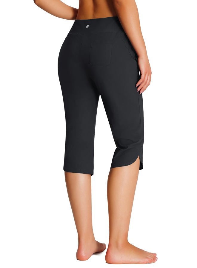 Emlovm Women's 18" Swim Capris Pants Modest Swimsuits for Ladies Long Swim Shorts with Pockets UPF50+ Lightweight, Black, M - Image 1