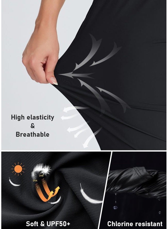 Emlovm Women's 18" Swim Capris Pants Modest Swimsuits for Ladies Long Swim Shorts with Pockets UPF50+ Lightweight, Black, M - Image 5