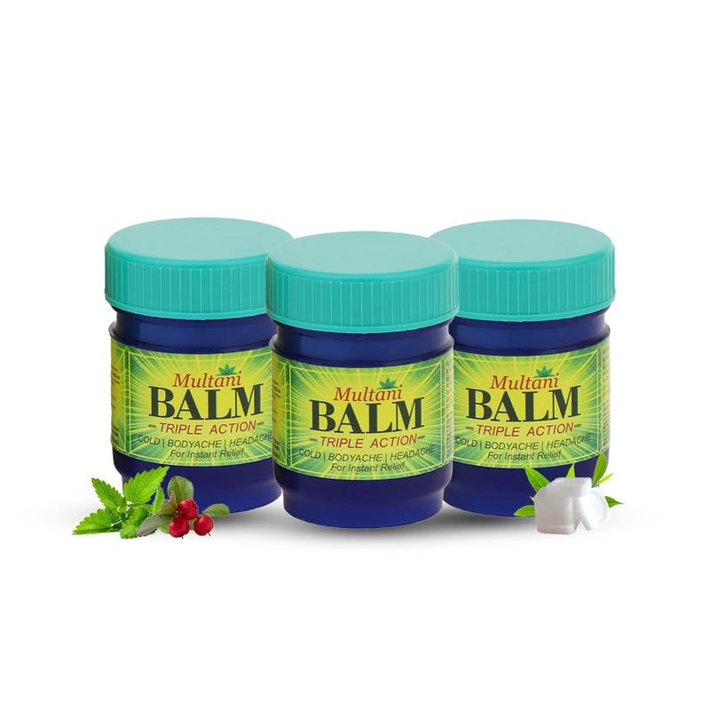 Multani بلسم ثلاثي الفعالية | بلسم متعدد الأغراض لتخفيف الألم | تخفيف من البرد، آلام الجسم والصداع | 20 جرام (عبوة من 3) - Image 1