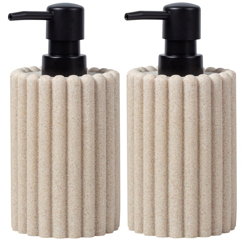Haocoott Soap Dispensers 350mL 11.84 OZ, 2 PCS Luxurious Hand Dish Lotion Shampoo Soap Dispenser Jar, Natural Stone Look Soap Pump Bottles for Kitchen Bathroom Countertop (Beige) - Image 1