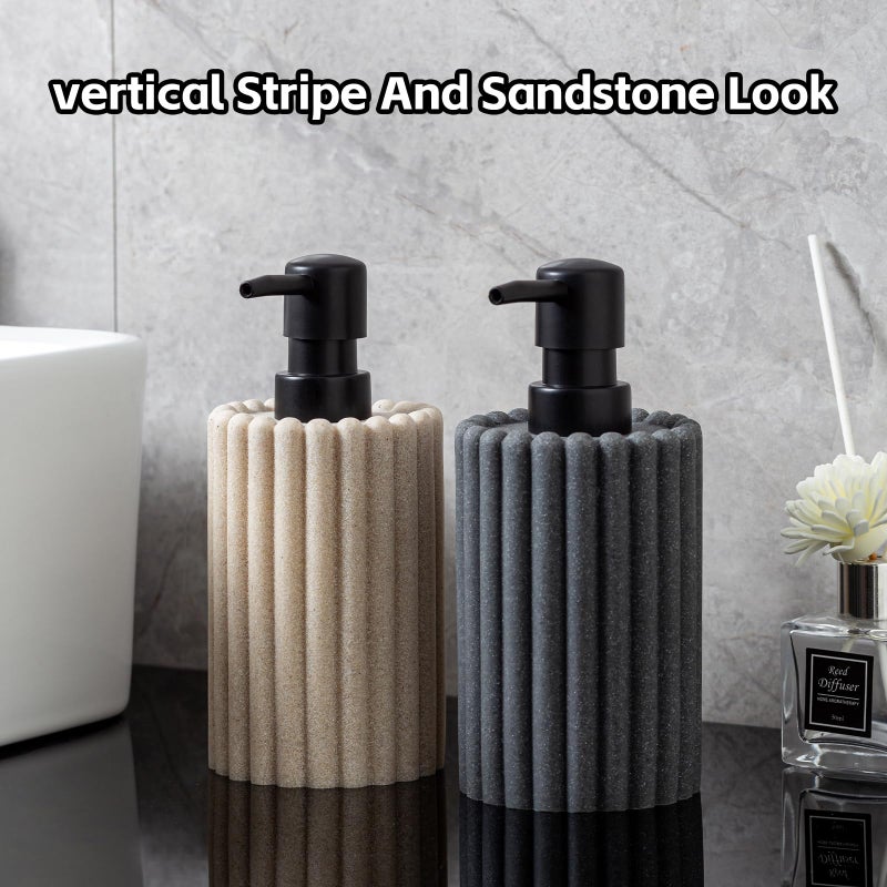 Haocoott Soap Dispensers 350mL 11.84 OZ, 2 PCS Luxurious Hand Dish Lotion Shampoo Soap Dispenser Jar, Natural Stone Look Soap Pump Bottles for Kitchen Bathroom Countertop (Beige) - Image 4