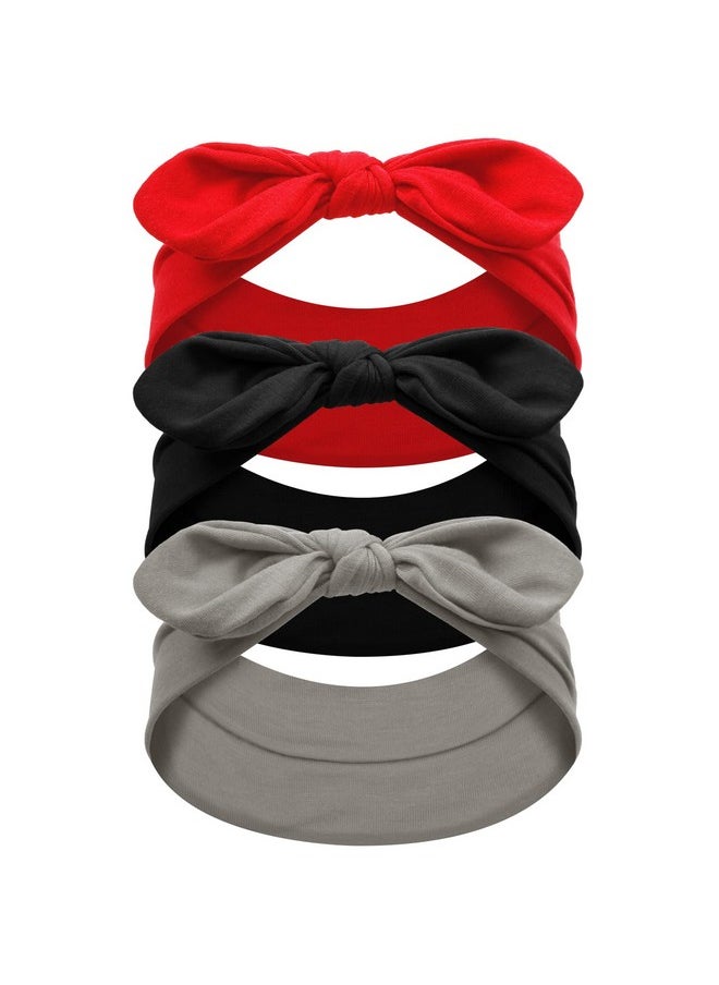 AKTVSHOW Ktvshow 3 Pack Bow Headbands For Women Girls Cotton Turban Vintage Criss Cross Elastic Knotted Non Slip Rabbit Ears Hairbands Hair Wrap Hair Accessories(Black Red Grey  - Image 1