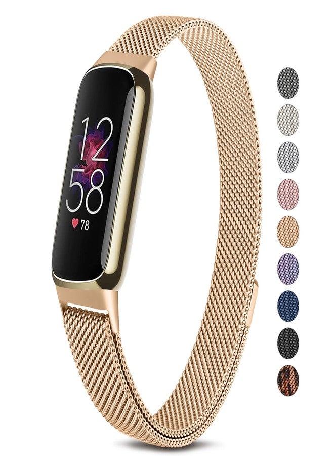 Meliya Metal Band for Fitbit Luxe Bands Women Men, Stainless Steel Adjustable Straps Replacement Bands for Fitbit Luxe Fitness Tracker (Rose Gold) - Image 1