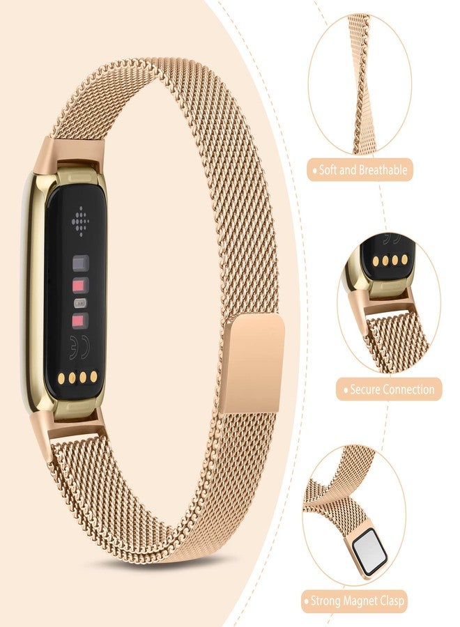 Meliya Metal Band for Fitbit Luxe Bands Women Men, Stainless Steel Adjustable Straps Replacement Bands for Fitbit Luxe Fitness Tracker (Rose Gold) - Image 3