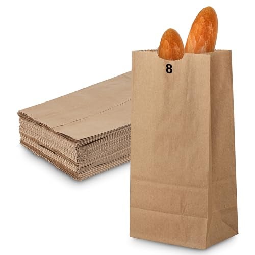 MT Products أكياس ورقية بنية من MT Products 8 رطل - أكياس غداء ورقية قابلة للتصرف مثالية للتسوق - عبوة من 100 - Image 1
