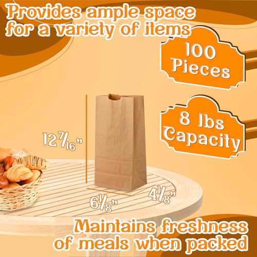 MT Products أكياس ورقية بنية من MT Products 8 رطل - أكياس غداء ورقية قابلة للتصرف مثالية للتسوق - عبوة من 100 - Image 2