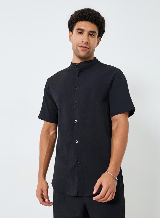 Take Two Men Solid Stand Collar Shirt and Shorts Co-Ords - Image 2