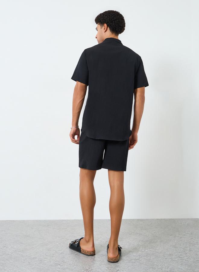 Take Two Men Solid Stand Collar Shirt and Shorts Co-Ords - Image 5