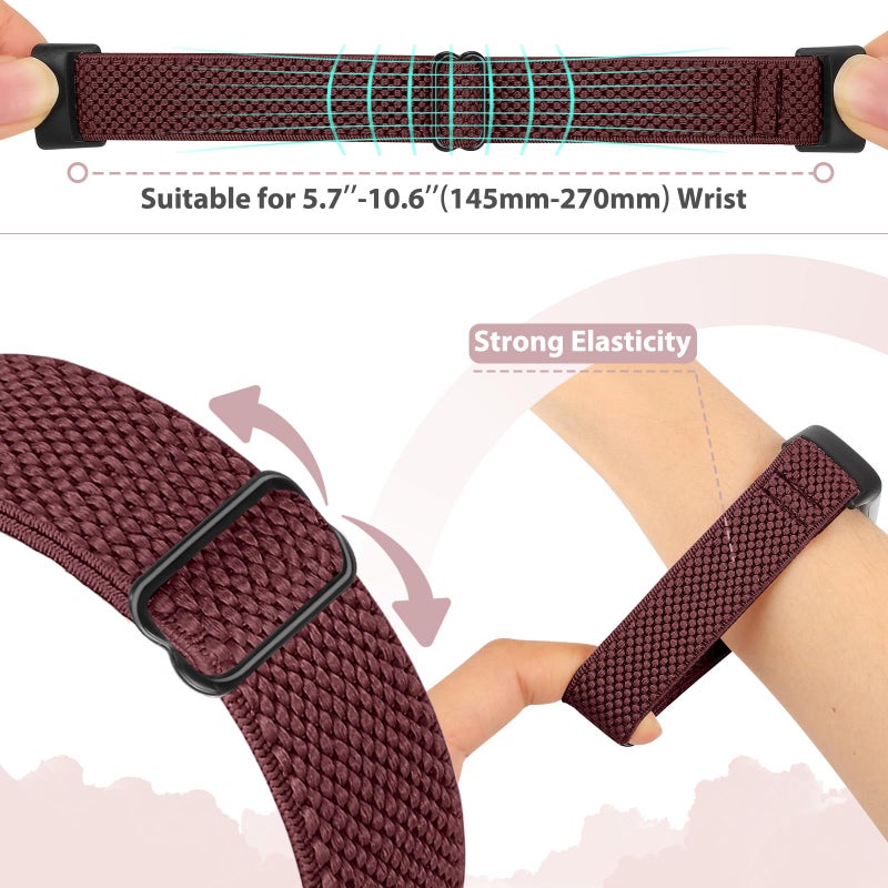 Bcuckood 5 Pack Elastic Nylon Watch Bands Compatible for Fitbit Charge 6/Fitbit Charge 5, Adjustable Breathable Replacement Stretchy Nylon Loop Wristband Sport Strap for Women Men - Image 4