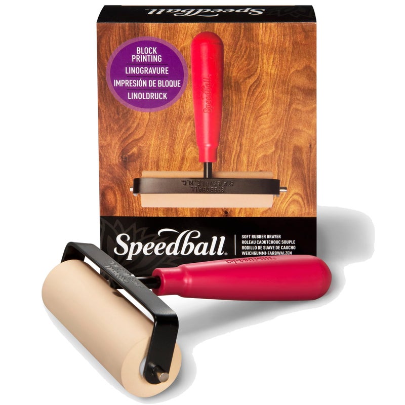 Speedball 4126 Deluxe Soft Rubber Brayer - 40/42 Durometer Roller with Heavy Duty Steel Frame - 4 Inches - Image 1