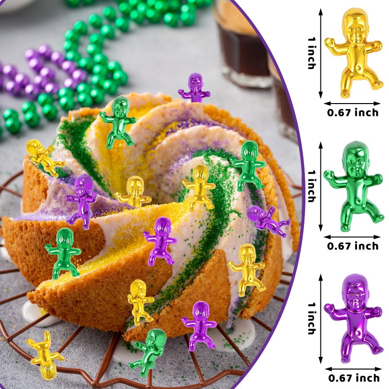 ZZYFGH 24 Pcs King Cake Babies, 1 inch King Cake Baby, Metallic Purple Green Gold Mini Plastic Babies for Shower Ice Cube Game, Mardi Gras Party Favors Decorations - Image 2