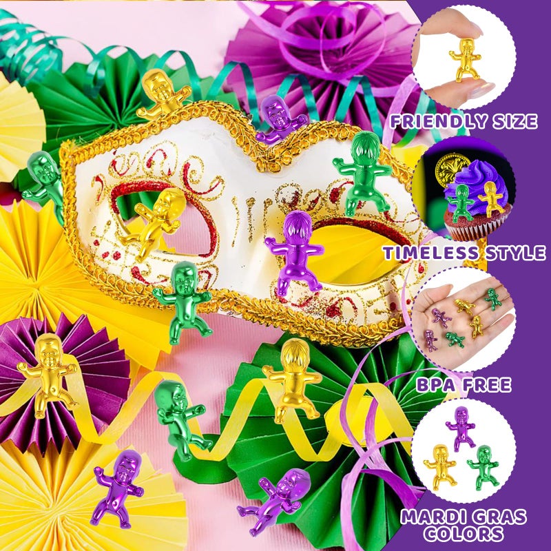 ZZYFGH 24 Pcs King Cake Babies, 1 inch King Cake Baby, Metallic Purple Green Gold Mini Plastic Babies for Shower Ice Cube Game, Mardi Gras Party Favors Decorations - Image 3