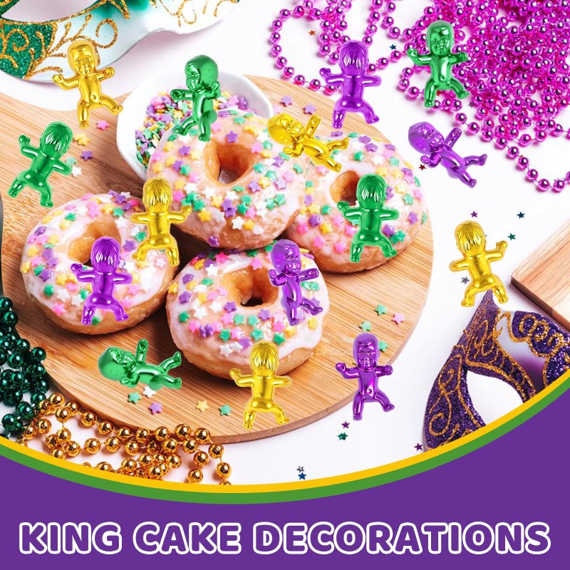 ZZYFGH 24 Pcs King Cake Babies, 1 inch King Cake Baby, Metallic Purple Green Gold Mini Plastic Babies for Shower Ice Cube Game, Mardi Gras Party Favors Decorations - Image 5