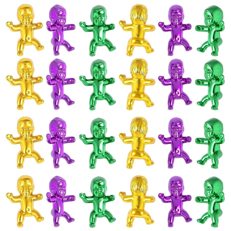ZZYFGH 24 Pcs King Cake Babies, 1 inch King Cake Baby, Metallic Purple Green Gold Mini Plastic Babies for Shower Ice Cube Game, Mardi Gras Party Favors Decorations - Image 1
