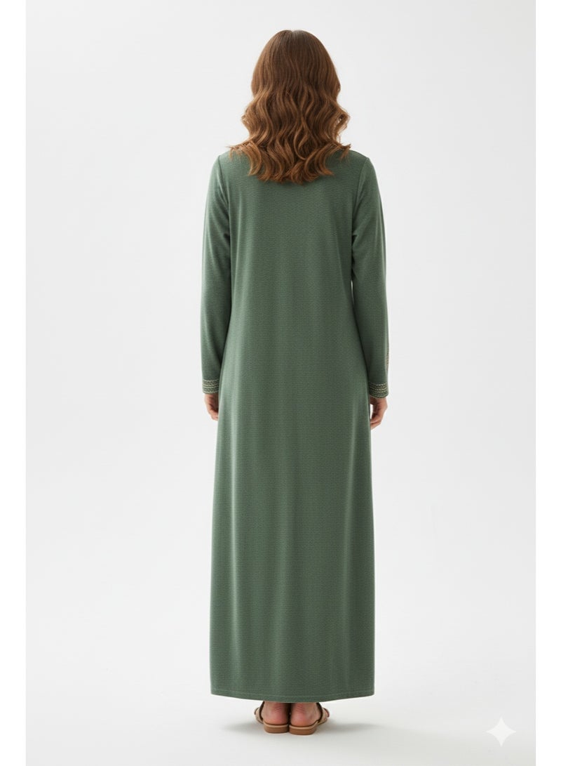 zecotex  Olive Green Velour Winter Galabeya 🌿 with Gold Embroidery - Classic Warmth and Elegance - Image 4