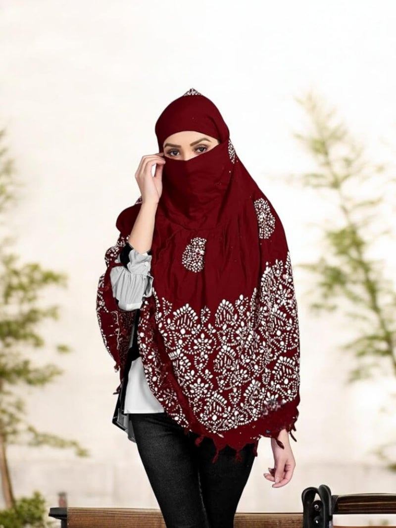 AARKRI SALES Cotton Long Scarf Cum Mask Scarves Usable for Vehicle Driver | White Printed Design | Universal Size | For Girl & Women | Sun Protection Light Weight (Wex Batik - Maroon) - Image 2