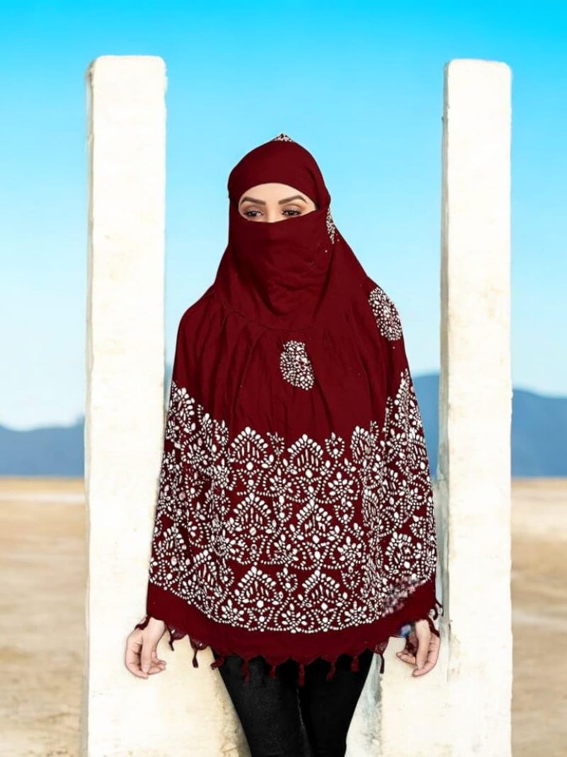 AARKRI SALES Cotton Long Scarf Cum Mask Scarves Usable for Vehicle Driver | White Printed Design | Universal Size | For Girl & Women | Sun Protection Light Weight (Wex Batik - Maroon) - Image 3