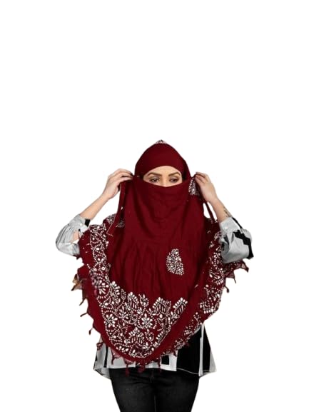 AARKRI SALES Cotton Long Scarf Cum Mask Scarves Usable for Vehicle Driver | White Printed Design | Universal Size | For Girl & Women | Sun Protection Light Weight (Wex Batik - Maroon) - Image 4