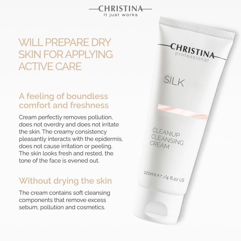 -CHRISTINA- Christina Silk CleanUp Cleansing Cream for Face | Oil-Free Gel Texture, Relieves Irritation, Moisturizing Effect, Suitable For Dry & Sensitive Skin | 24-Hour Care, Ideal for Face Makeup Removal 120ml - Image 3