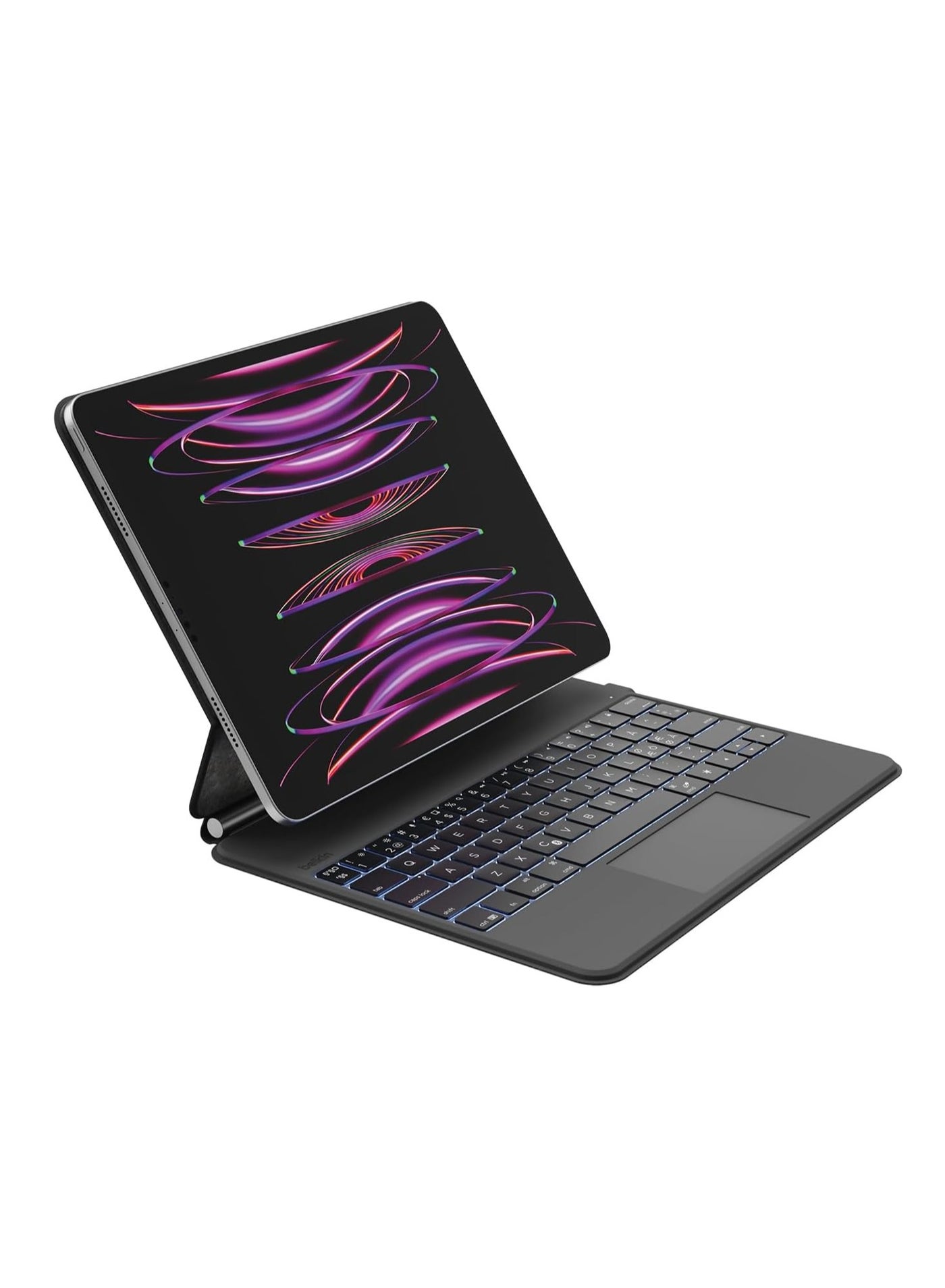 Belkin Pro iPad Keyboard Case with Magnetic Stand, Arabic/English Backlit Keyboard, Multi-gesture Controls, Apple Pencil Storage, Leather case, Multimedia Keys for iPad M4 Pro 13 black