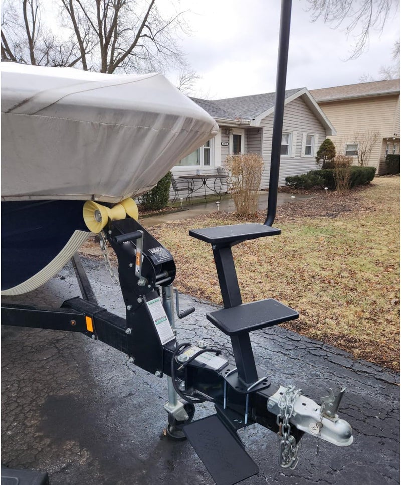 OUTPRIZE Boat Trailer Step, Heavy Duty Steel 2 Steps Ladder for Boat Trailer Tongue with Left or Right Adjustable Handrail, 450lbs Capacity, Black - Image 2