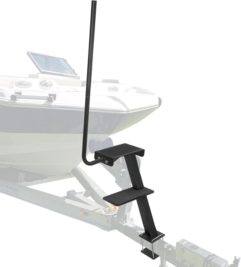 OUTPRIZE Boat Trailer Step, Heavy Duty Steel 2 Steps Ladder for Boat Trailer Tongue with Left or Right Adjustable Handrail, 450lbs Capacity, Black - Image 1