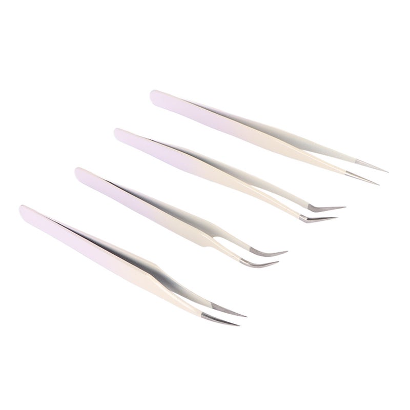 4pcs Eyelash Tweezers Set Stainless Steel False Eyelash Extension Tweezers Multifunctional Eyelashes Applicator Tools for Home Salon Violet - Image 5