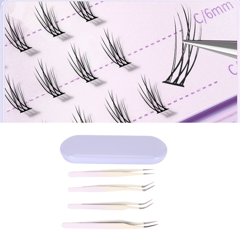 4pcs Eyelash Tweezers Set Stainless Steel False Eyelash Extension Tweezers Multifunctional Eyelashes Applicator Tools for Home Salon Violet - Image 2