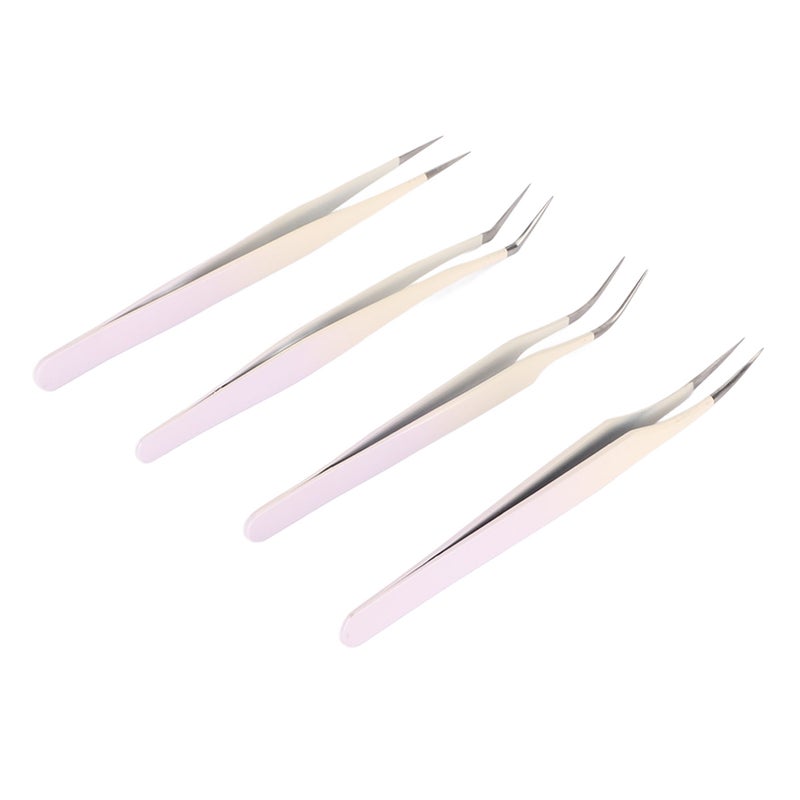 4pcs Eyelash Tweezers Set Stainless Steel False Eyelash Extension Tweezers Multifunctional Eyelashes Applicator Tools for Home Salon Violet - Image 3